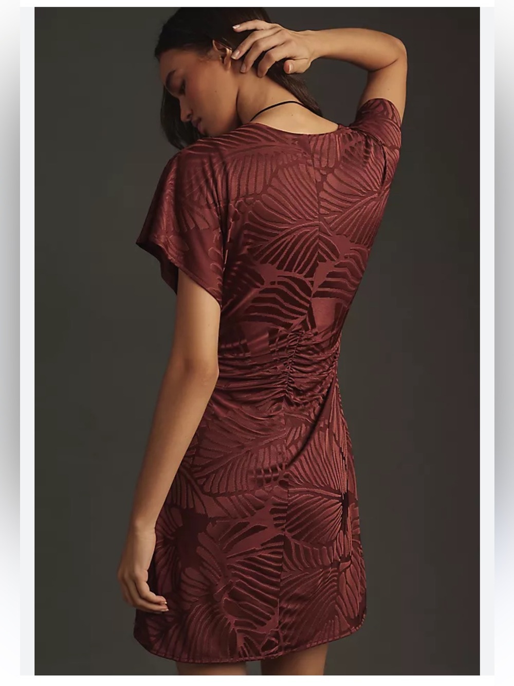 NWT By Anthropologie XS Brown V-Neck Faux Wrap Mini Dress Original $148 - Picture 4 of 4